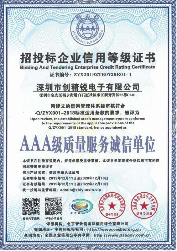 AAA級質(zhì)量服務誠信單位